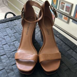 Lucky brand camel colored wedge sandal